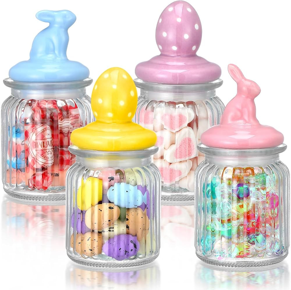 Nitial 4 Pcs Easter Glass Jar with Cap Bunny Ear Egg Clear Candy Jar Decorative Food Storage Cani... | Amazon (US)