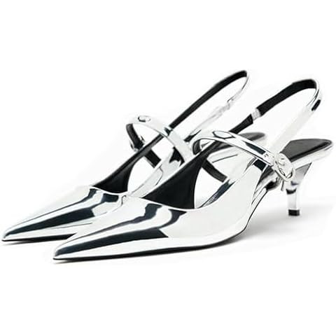 MIRAAZZURRA Slingback kitten Heels Pumps Pointed Toe Low Heel Slip On Dress Shoes with Buckle Str... | Amazon (US)