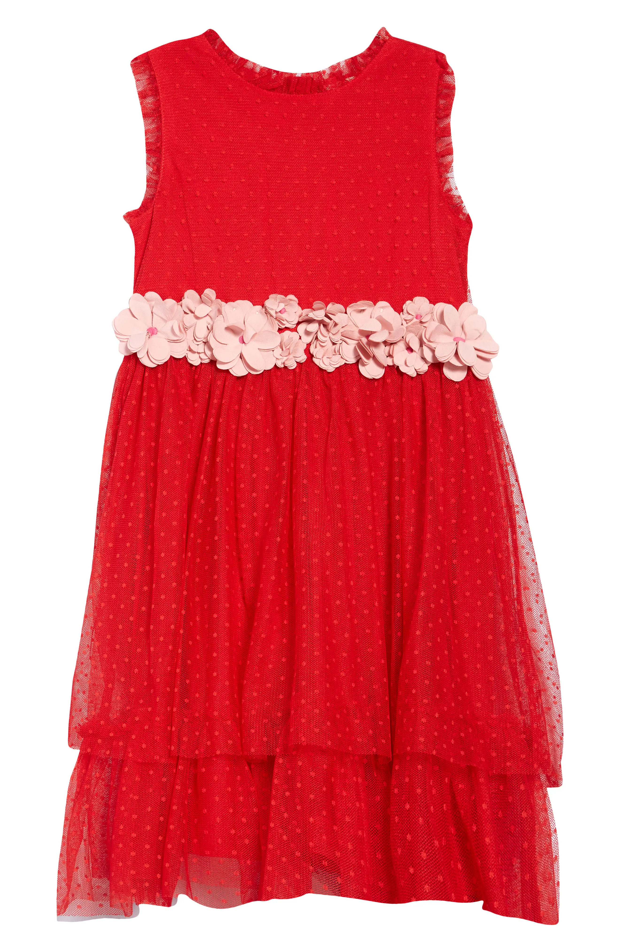 Mini Boden Kids' Sleeveless Floral Corsage Tulle Dress in Rockabilly Red at Nordstrom, Size 3-4Y | Nordstrom