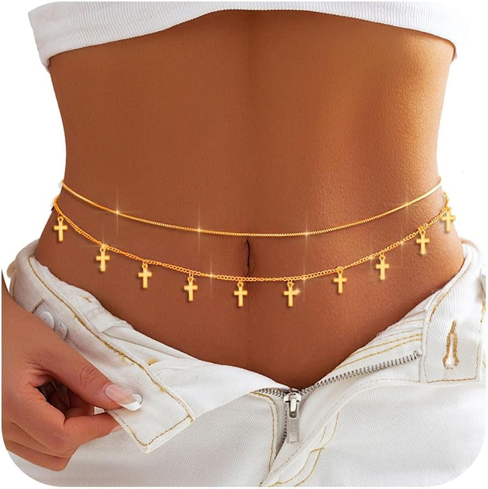 Gold Layered Waist Chains Boho Star Pendant Belly Chains Summer Waist Belt Beach Body Jewelry for... | Amazon (US)