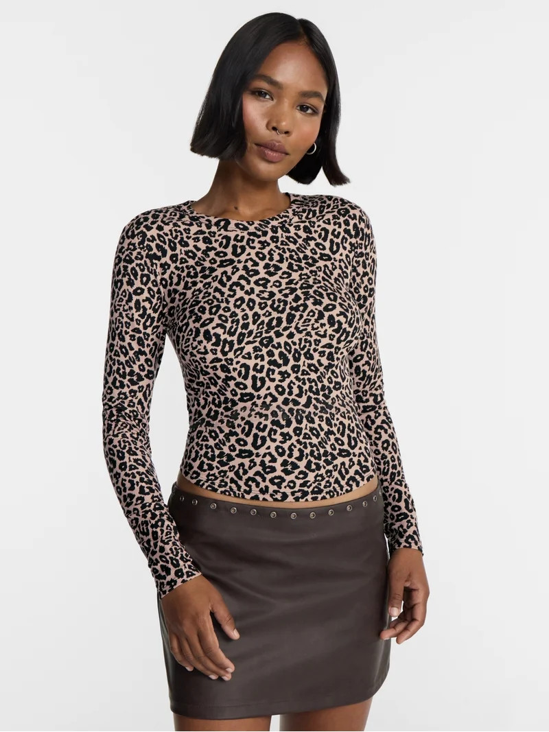 No Boundaries Ribbed Crewneck Tee with Long Sleeves, Women's & Women's Plus XXS-4X | Walmart (US)