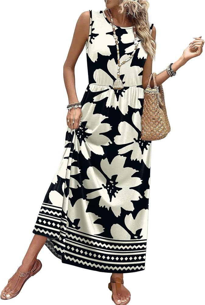 WIHOLL Summer Dresses for Women 2026 Maxi Dresses Long Flowy A Line Sleeveless Sundresses with Po... | Amazon (US)