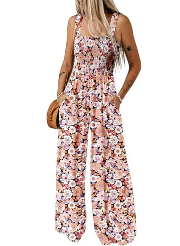 Dokotoo Womens Overalls Black Jumpsuits for Women Casual Loose Fit Solid Color Wide Leg One Piece Sleeveless Jumpsuit Printed Long Pant Rompers with Pockets Medium | Amazon (US)