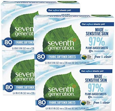Seventh Generation Dryer Sheets Fabric Softener Free & Clear Fragrance Free 80 Sheets 80 Count (P... | Amazon (US)