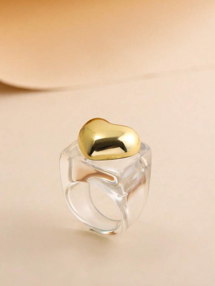 1pc Fashion Polyresin Heart Decor Clear Ring For Women For Daily Decoration | SHEIN