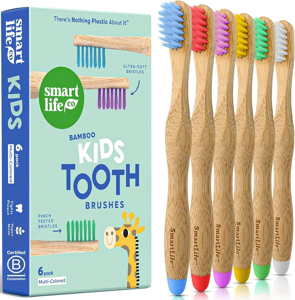 Kids Bamboo Toothbrushes (6 Pack) - Extra Soft Bristles For Toddlers Teeth | Zero Waste Biodegrad... | Amazon (US)