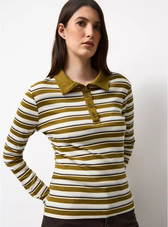 Green Striped Long Sleeve Polo Shirt 20 | Tu Clothing