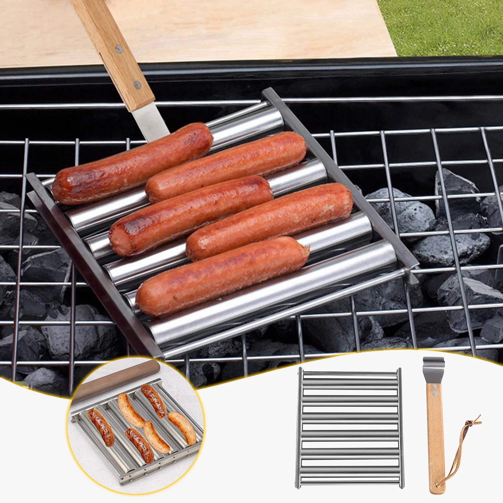 Hot Dog Roller Rack | Stainless Steel Sausage Grill Accessory | Even Grilling for Hot Dogs Brats ... | Walmart (US)