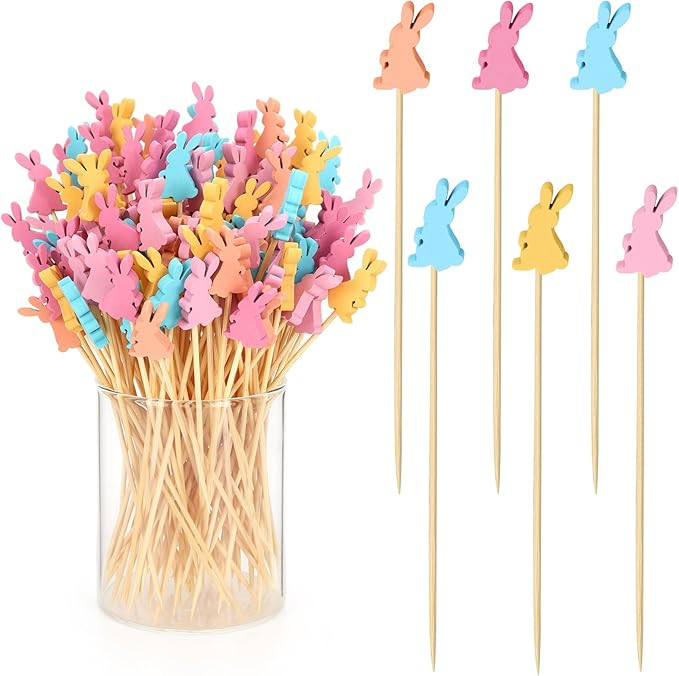 100 Pcs Easter Toothpicks, 4.72 Inch Easter Cocktail Picks for Appetizers, Long Bamboo Toothpicks... | Amazon (US)