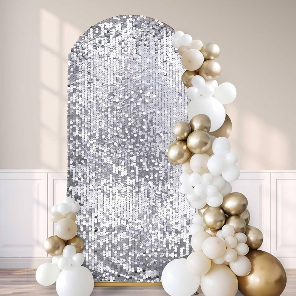Silver Payette Sequin Arch Covers: 6.6FT Arch Backdrop Cover Gold Sparkly Backdrop Cover for Part... | Amazon (US)