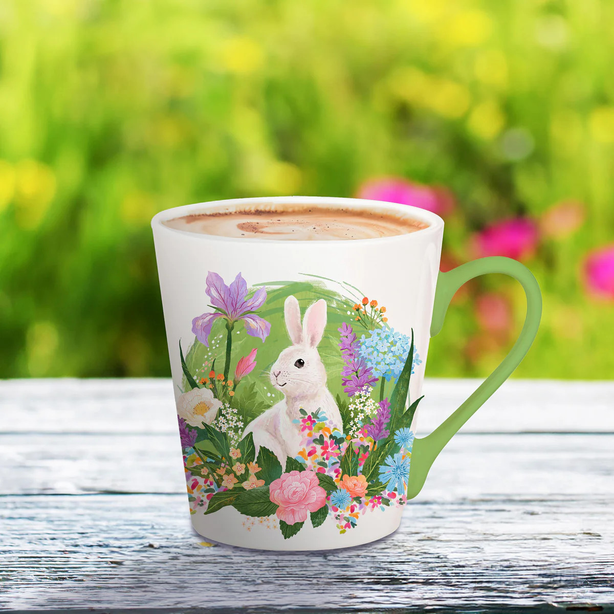 Bunny In Bloom Vingette Ceramic Flare Cup, 12oz, Gift Box | Plow & Hearth