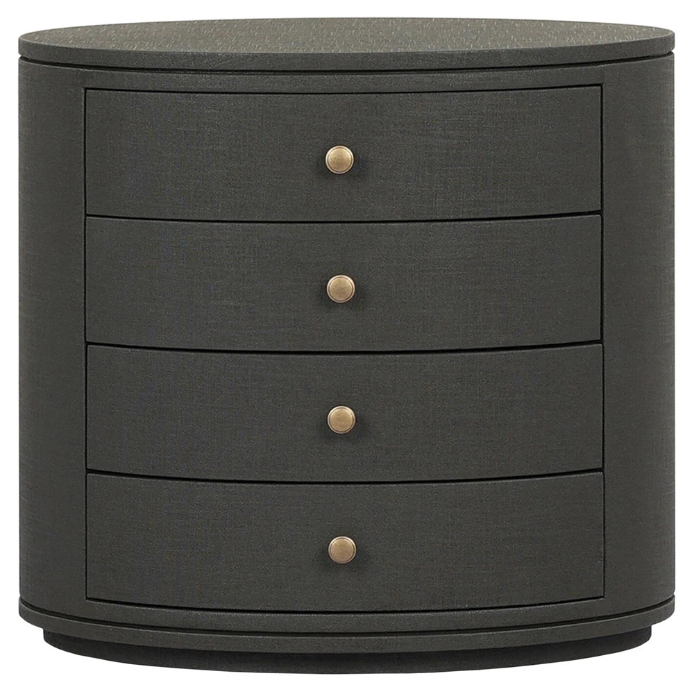 Beatrice Modern Classic Dark Green Painted Linen Oval Nightstand | Kathy Kuo Home