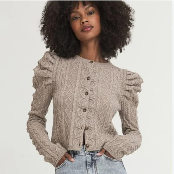 Something Navy Charlie Puff Shoulder Cable Knit Cardigan NWT Size M | Poshmark