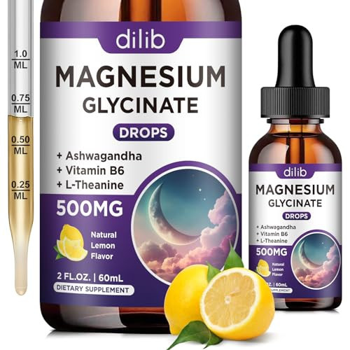 Magnesium Glycinate Supplement, Magnesium Liquid Drops with Magnesium Glycinate 500mg Vitamin B6, Ashwagandha, L - Theanine, Chamomile -Support Stress Relief, Bone, Muscle, Mood Vegan | Amazon (US)