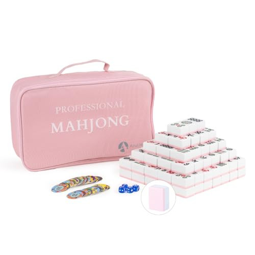 AzulHome Mahjong Game Set, 144 Extra Large 42mm(1.7") Melamine Tiles with 4 Dices 80 Poker Chips and One Storage Bag, Complete Mahjong Tiles Set, Extra Large, Majiang, 麻将, Pink | Amazon (US)
