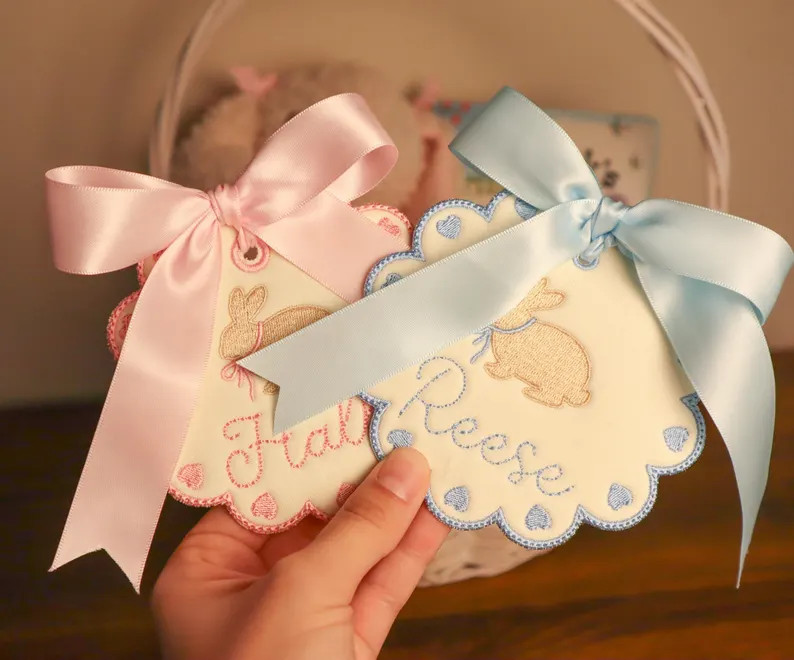 Personalized Embroidered Bunny Easter Basket Tag | Heirloom Fabric Keepsake (4.5") | Etsy (US)