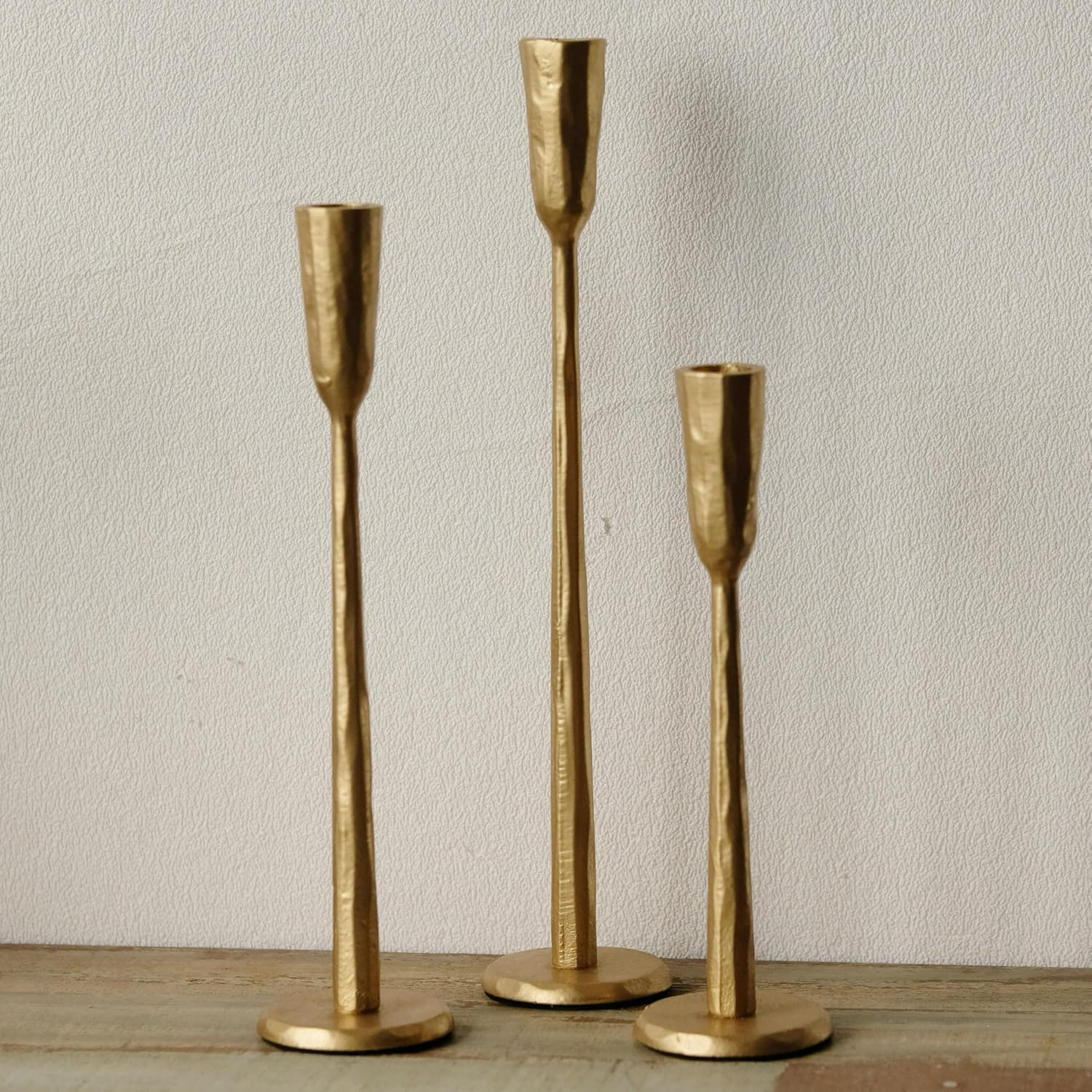Gold Iron Taper Candle Holder Set of 3, Heavy Wrought Iron Candlestick Holders Decorative Candle Stand, Vintage Candle Holder for Wedding, Dining, Home Decoration | Amazon (US)