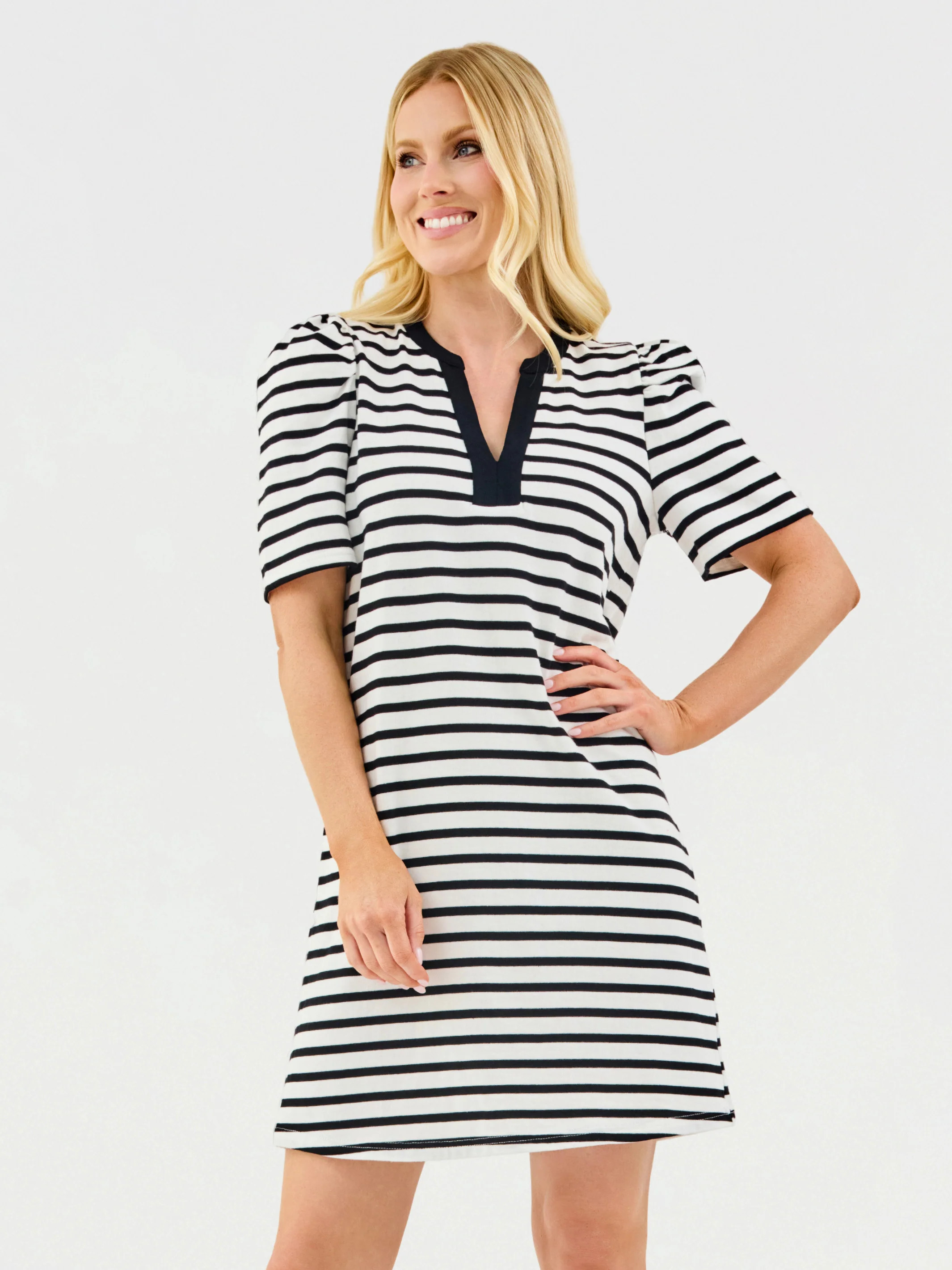 Adelyn T-Shirt Dress | Black + White Stripe | Mary Square