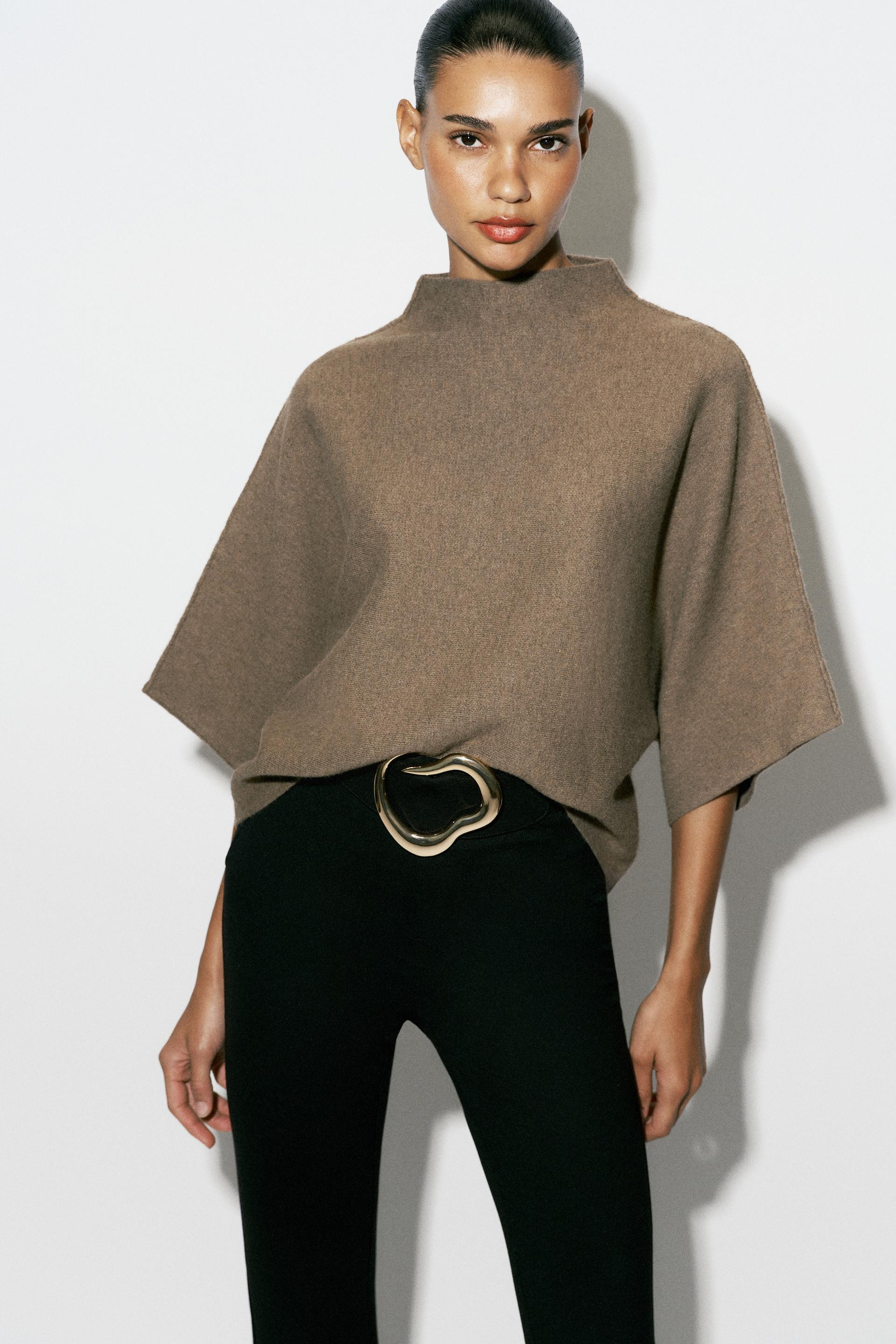 Zara - Wide Sleeve Knit Sweater - Caramel - S - Woman | Zara US