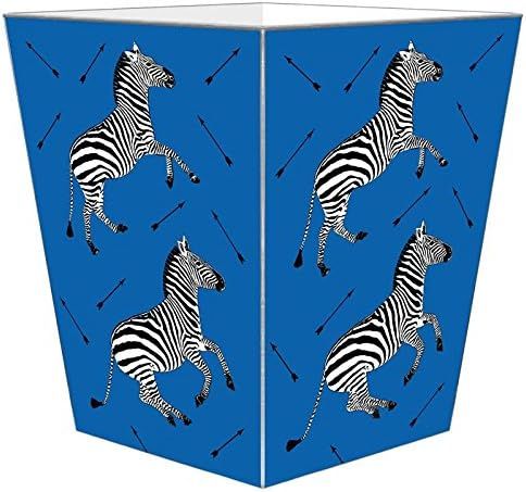 Marye-Kelley WB8495-Zebra Trot on Blue Wastepaper Basket | Amazon (US)