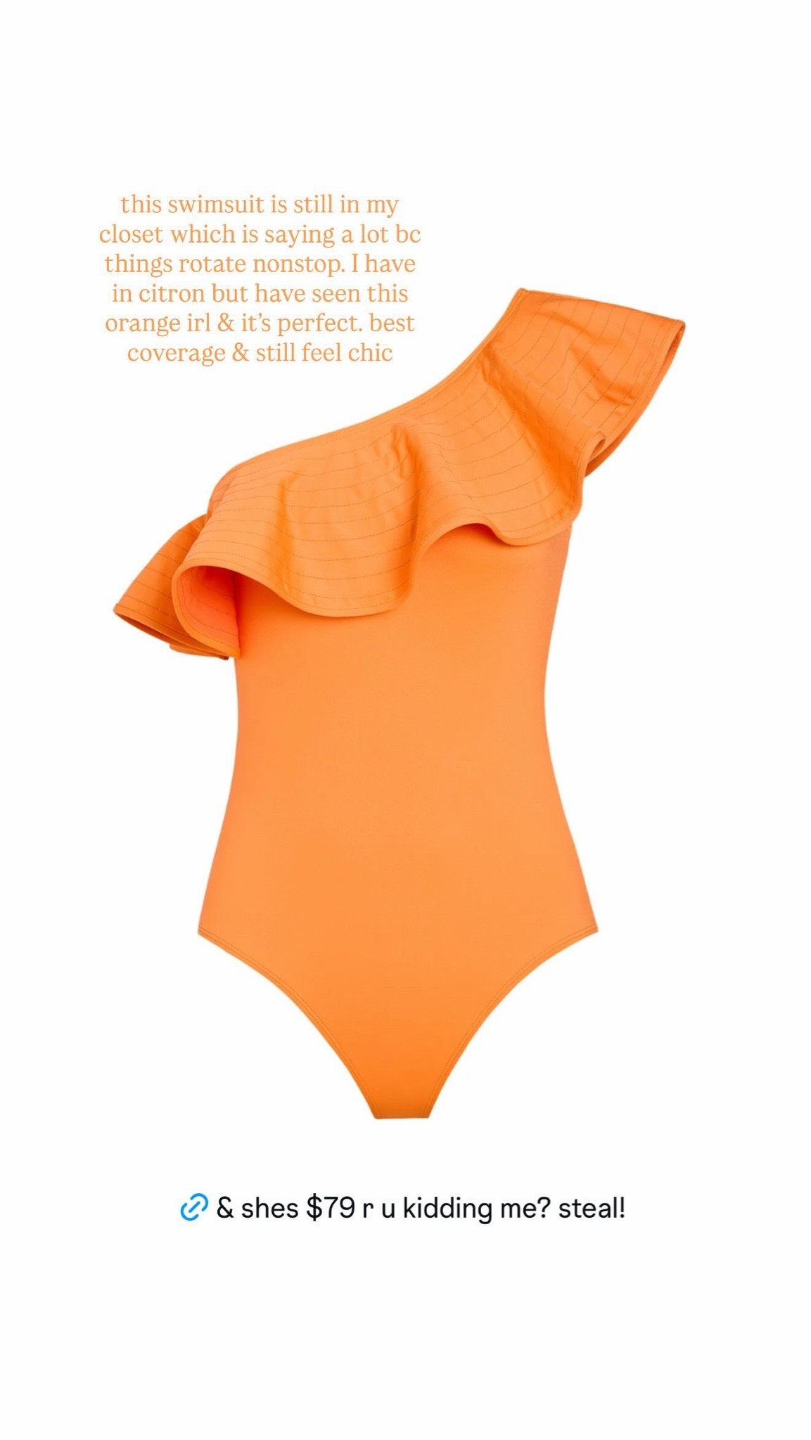 has been one of my favorite one-pieces for years and i’m so excited it’s back in the prettiest orange 🍊 it has amazing coverage while still feeling really chic, and the ruffle neckline makes it feel a little more elevated than your average swimsuit. the best part? it’s just $79, which honestly feels like such a steal for a suit you’ll wear season after season.

#LTKSeasonal #LTKSaleAlert