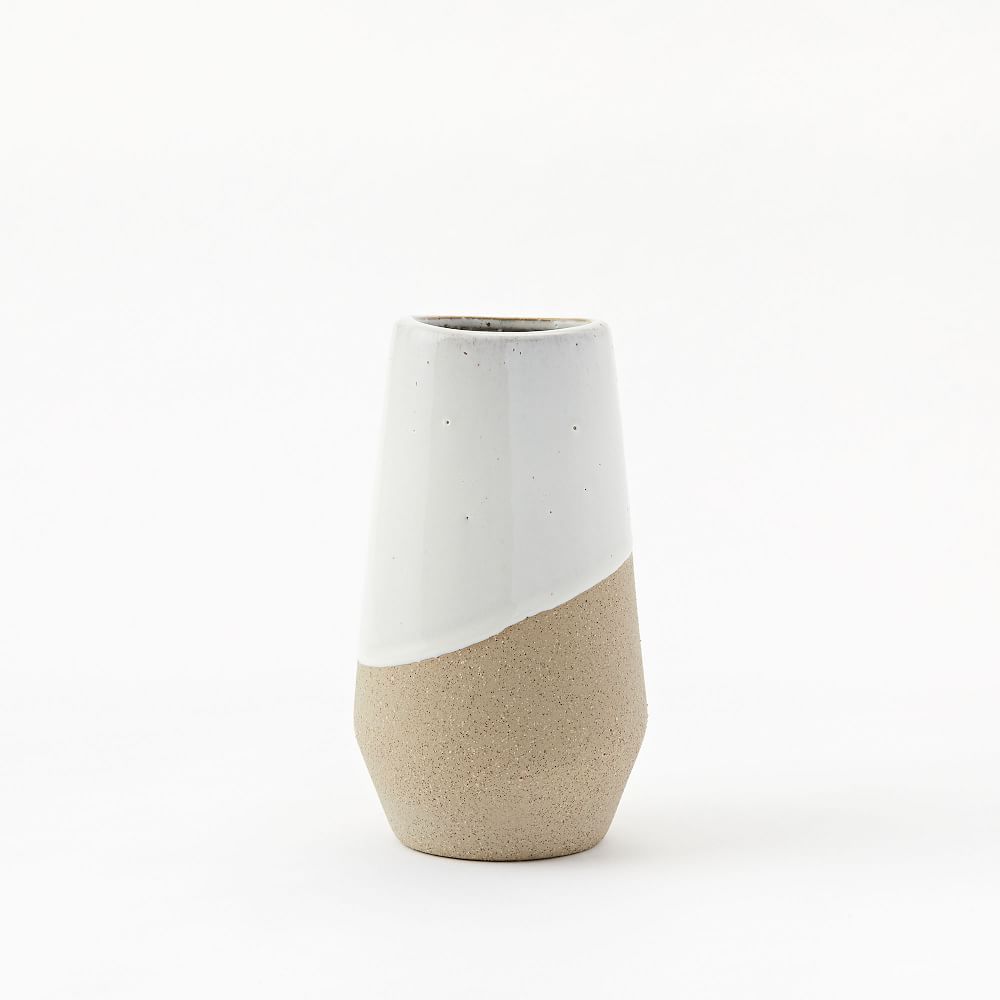 Half-Dipped Stoneware Vase, Gray/White, Medium Skinny, 7.5&amp;quot; | West Elm (US)