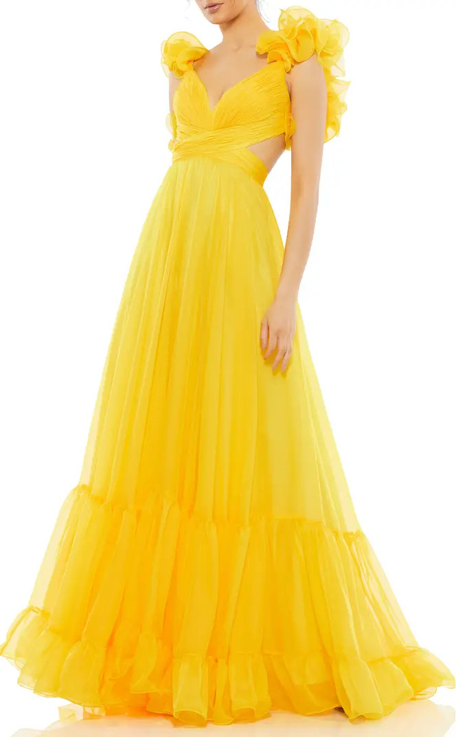 Rosette Chiffon Cutout Empire Waist Gown | Nordstrom