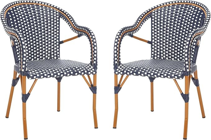 Amazon.com : SAFAVIEH Outdoor - California Armchair Set of 2 - Navy & White - Faux Wicker & Alumi... | Amazon (US)