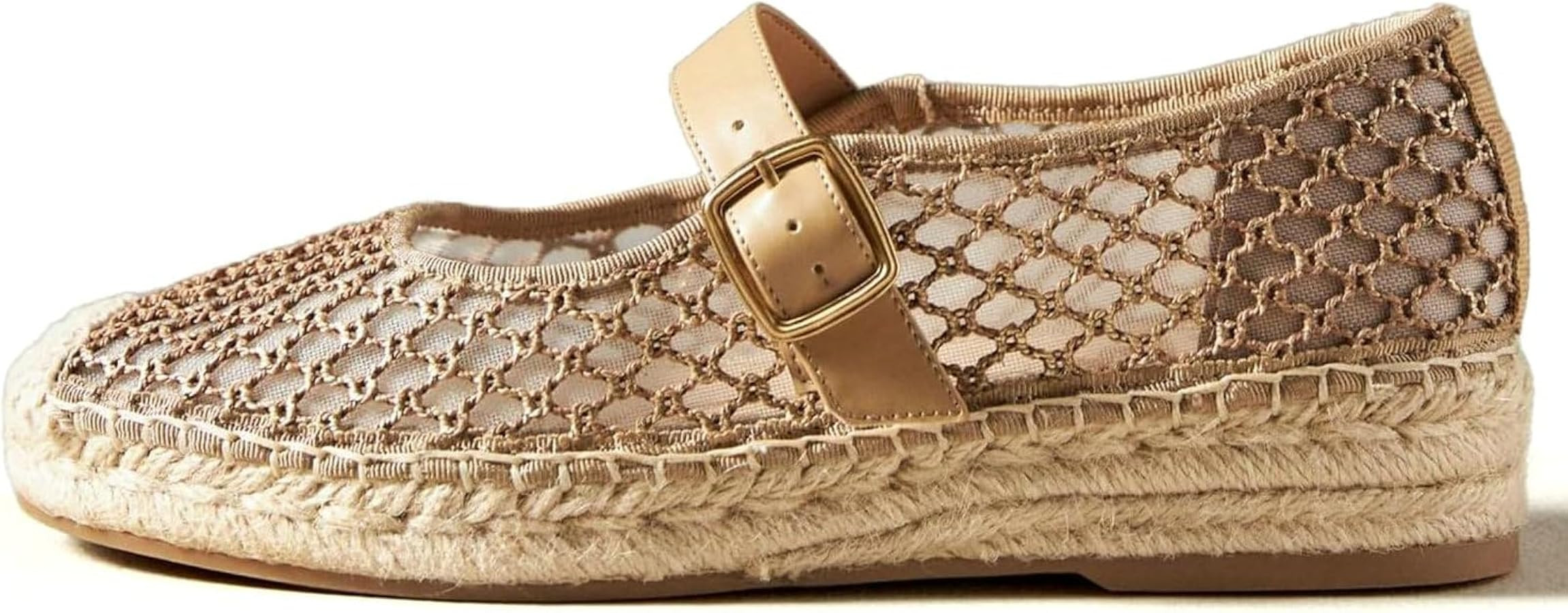 KysBloes Woven Platform Mary Janes Espadrille Flats for Women Wegde Mesh Ballet Flats Fishnet Buc... | Amazon (US)
