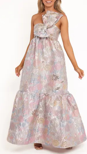 Betina Bow Front Strapless Jacquard Maxi Dress | Nordstrom