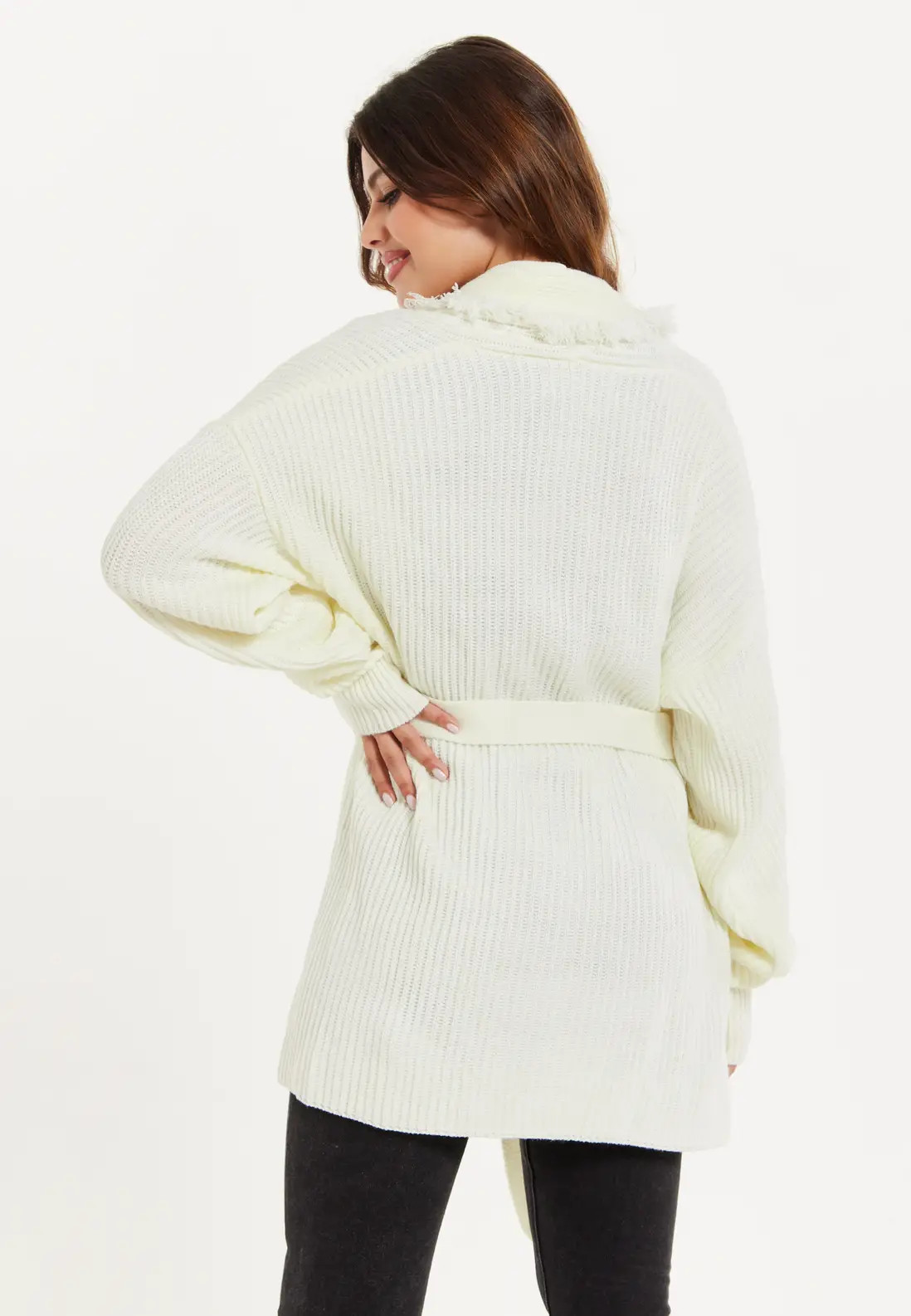 White Liquorish Open Front Cream Cardigan With Fringe Details | Boohoo | Boohoo.com (UK & IE)