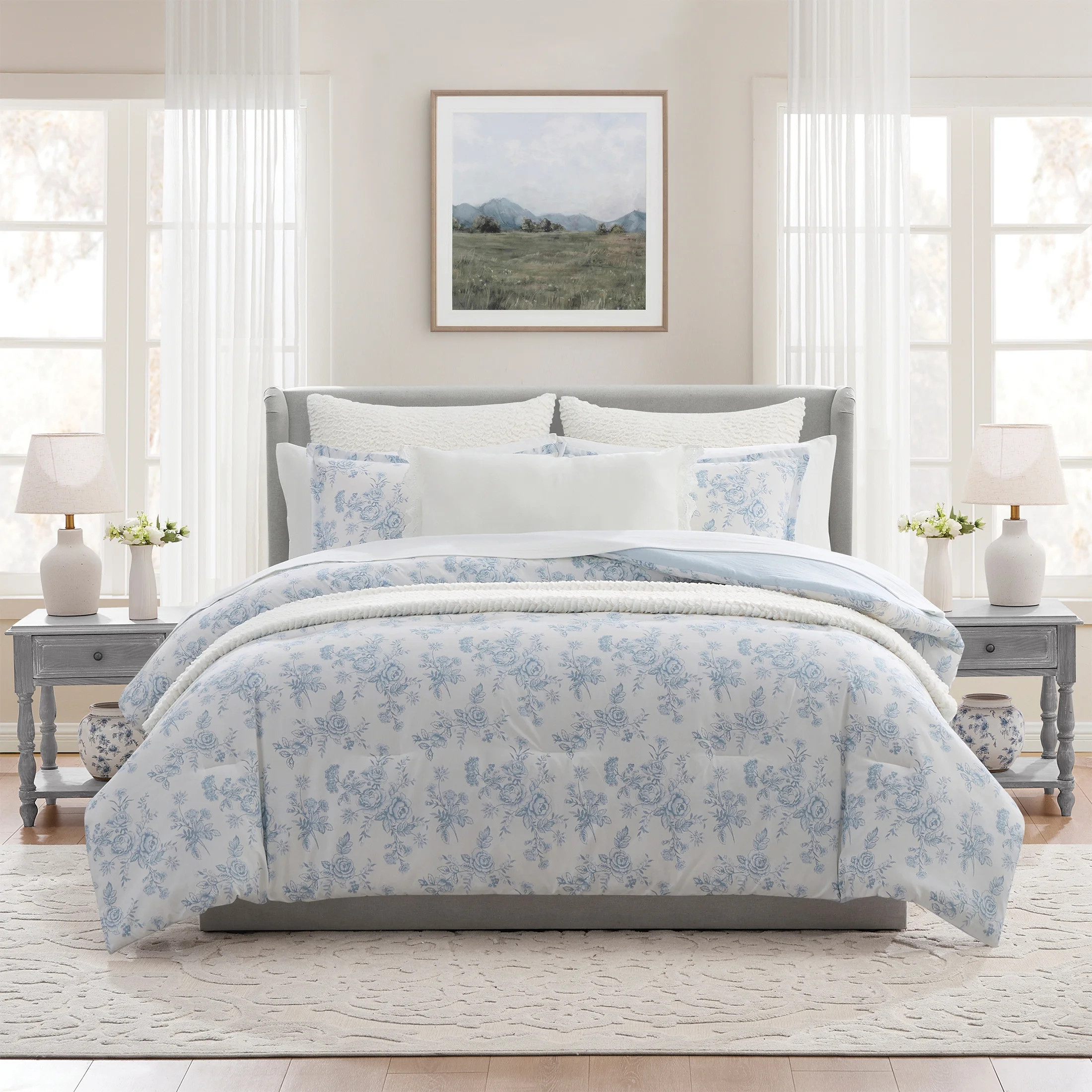 My Texas House Floral 11-Piece Comforter Set with Sheets, Blue, King - Walmart.com | Walmart (US)