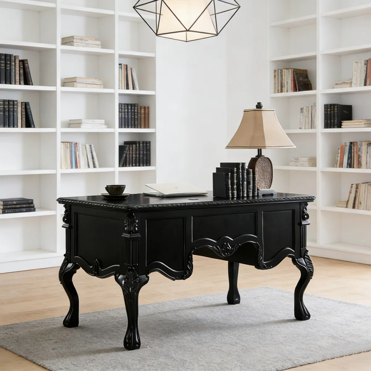 Black French-style Retro Carved Design Desk | Wayfair North America