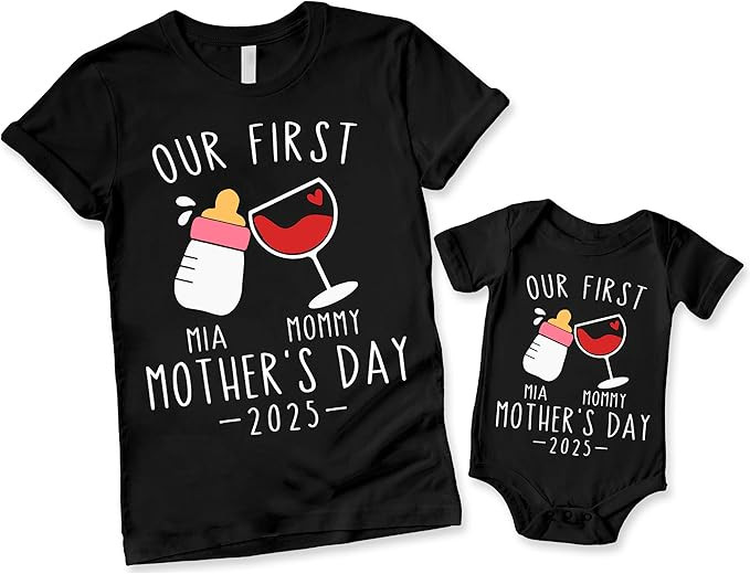NAZENTI Personalized Our First Mothers Day Matching Shirts, Custom Mom and Baby Matching Outfits,... | Amazon (US)