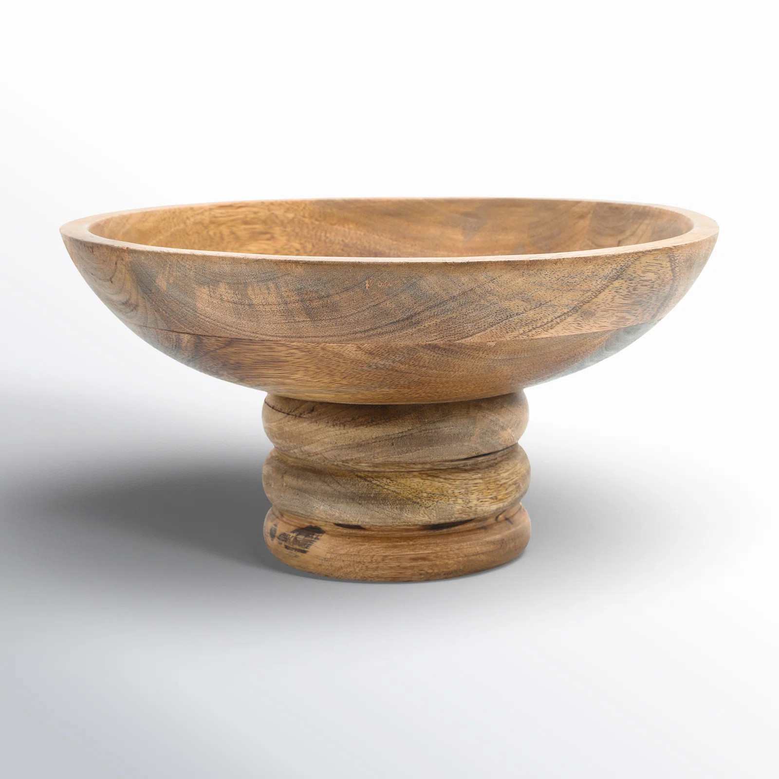 Decorative Round Wooden Bowl with Ribbed Pedestal Base - Modern Accent Bowl for Home Decor, Table... | Wayfair North America