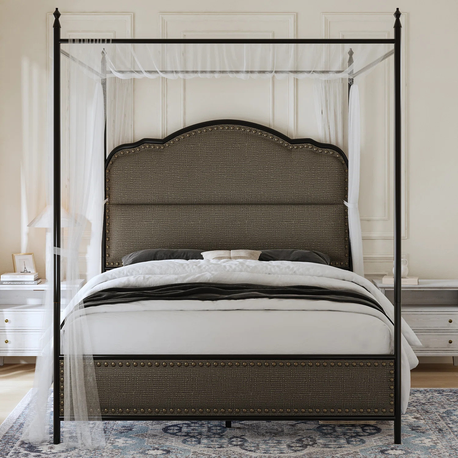Xaviea 61"W Canopy Linen Upholstered Bed with High Headboard and Nailhead | Wayfair North America