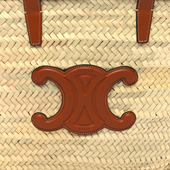 Raffia Calfskin Triomphe Medium Panier Tan | FASHIONPHILE (US)