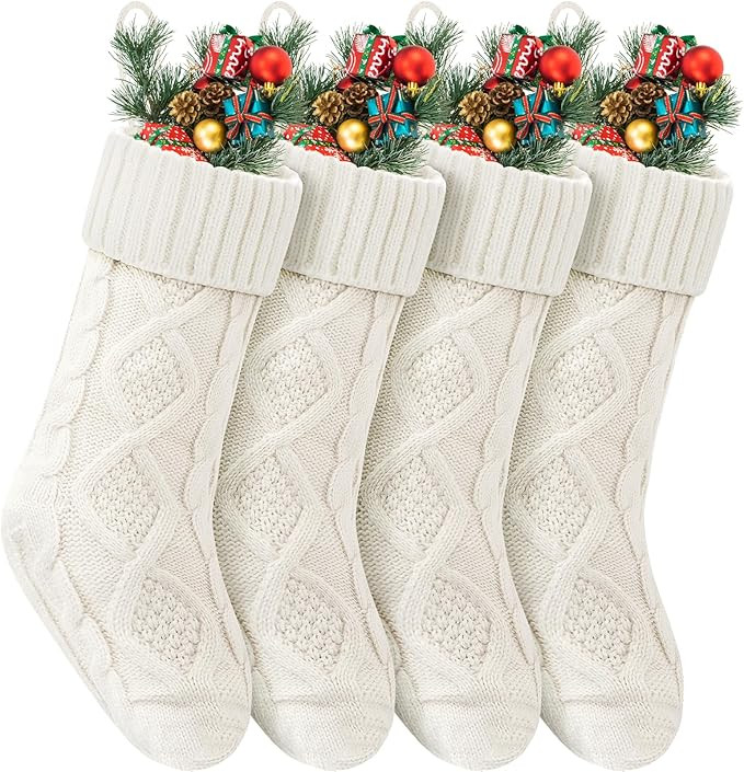 VIBILIA Christmas Stockings 4 Pack, 18 Inches Large Size Knitted Xmas Stocking for Fireplace, Hol... | Amazon (US)