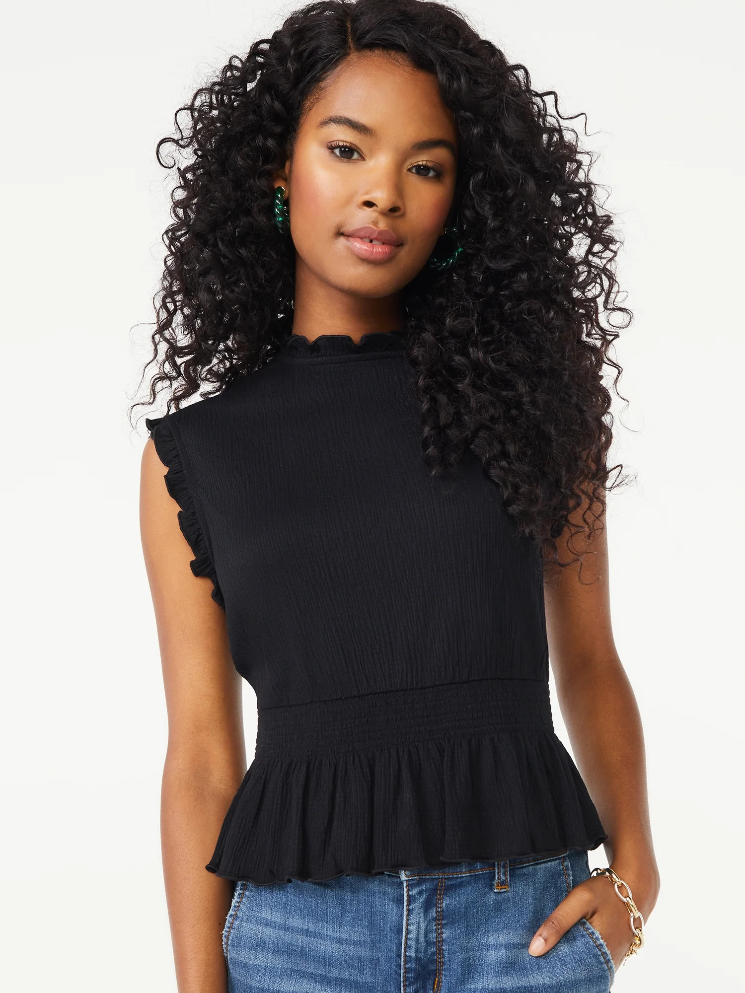 Scoop Women's Smocked Crop Top - Walmart.com | Walmart (US)