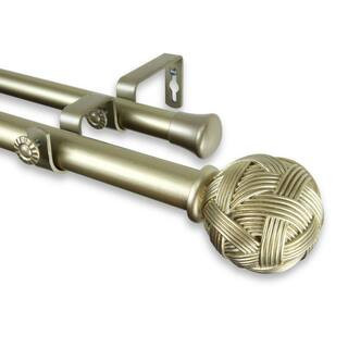 120 in. - 170 in. Telescoping 1 in. Double Curtain Rod Kit in Light Gold with Twine Finial | The Home Depot