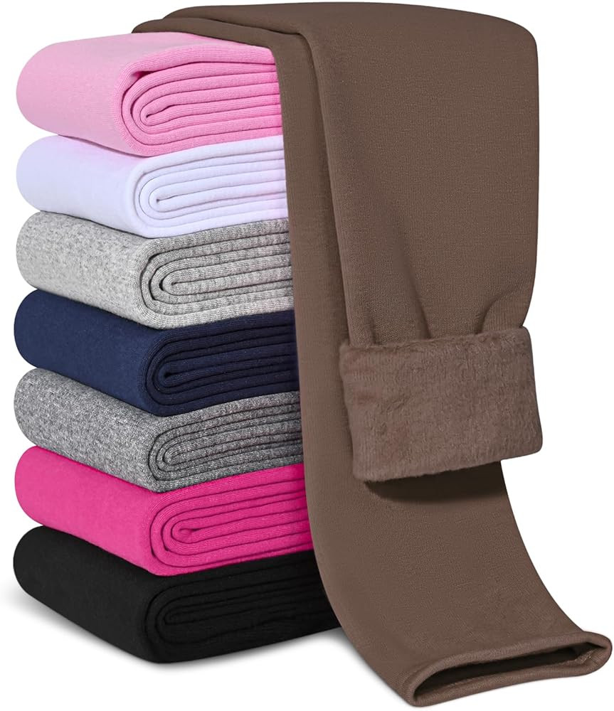 Girls Fleece Lined Leggings Cotton Kids Winter Warm Leggings Thick Thermal Tights Pants | Amazon (US)