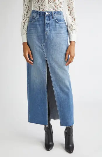 L'AGENCE Rysa Front Slit Denim Maxi Skirt in Woodrow at Nordstrom Rack, Size 27 | Nordstrom Rack