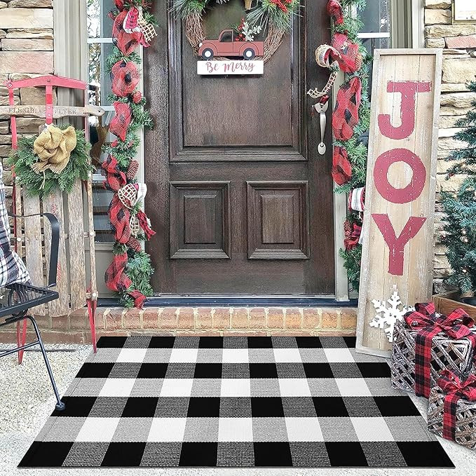 KILOCOCO Front Door Mat Door Mat Outdoor, Buffalo Plaid Outdoor Door Rug, Front Door Rug, Front P... | Amazon (US)