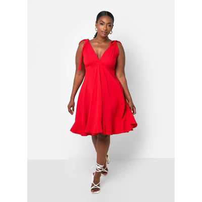 Rebdolls Women's Blythe Tie Strap Ruffle Hem Mini Skater Dress - Red - Large | Target