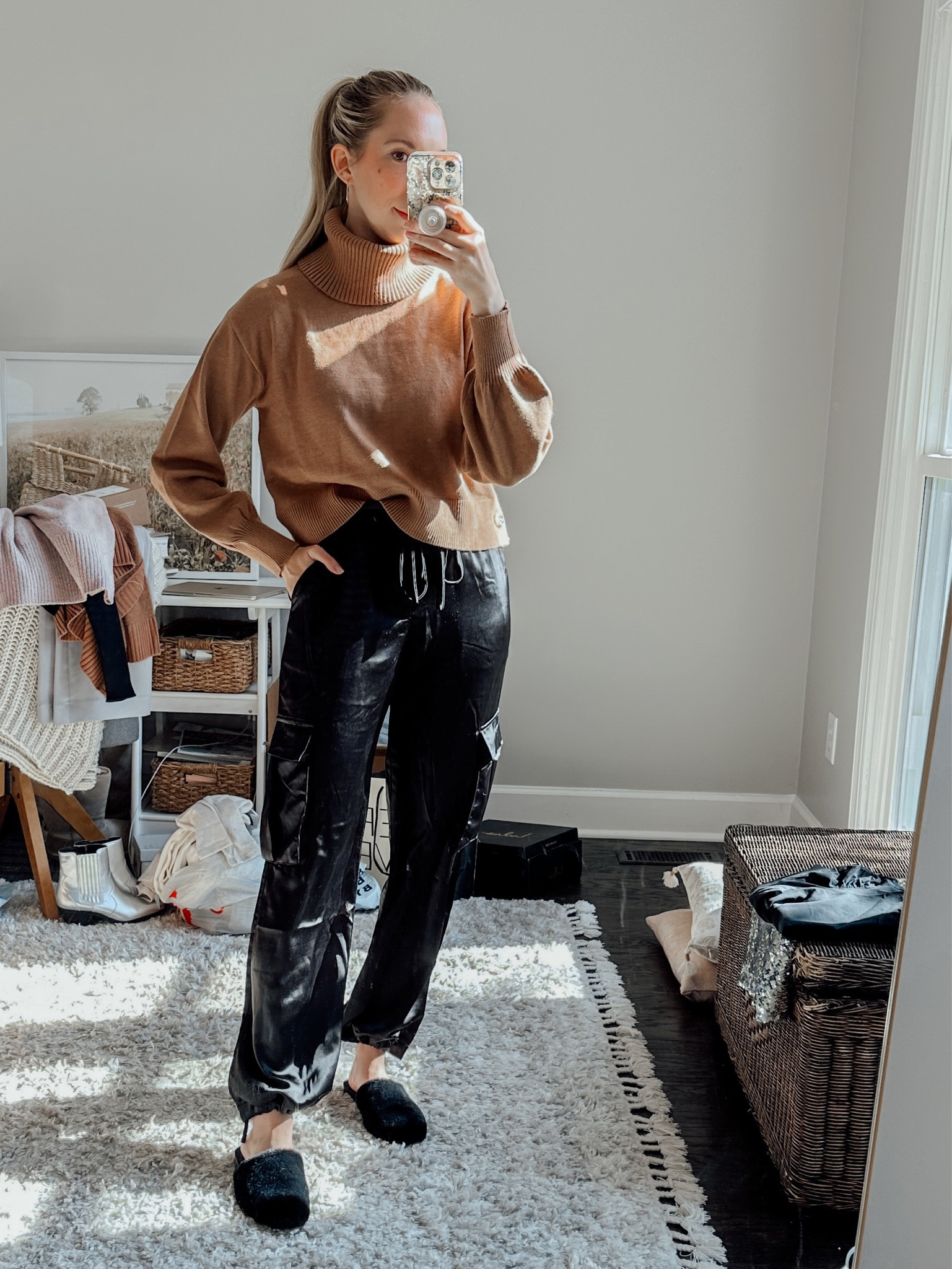 Fall winter date night outfit idea dressy satin cargo pants cropped sweater. Brown and black neutral outfit idea. Silk pants styled by BarbiGia 



#LTKHoliday #LTKSeasonal #LTKworkwear