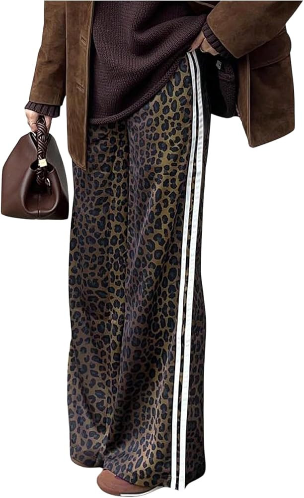 SHENHE Women's Cheetah Print Wide Leg Baggy Pants Y2k Side Loose Streetwear Trousers | Amazon (US)