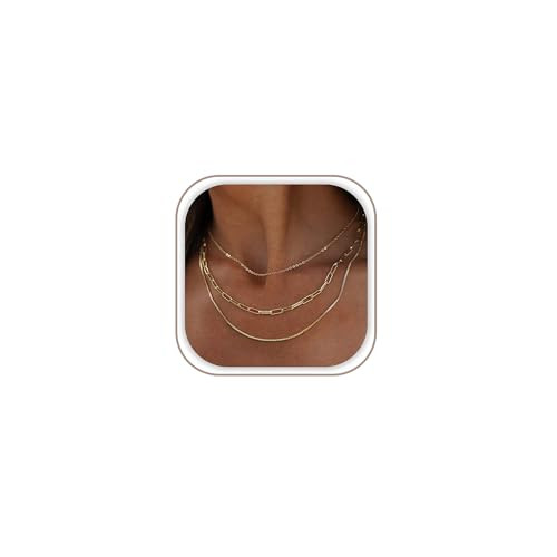 Freekiss Gold Layered Necklaces for Women,Gold Paperclip Link Thin 14k Gold Box Chain Necklace,Layering Necklaces Gold Jewelry Gift for Women | Amazon (US)