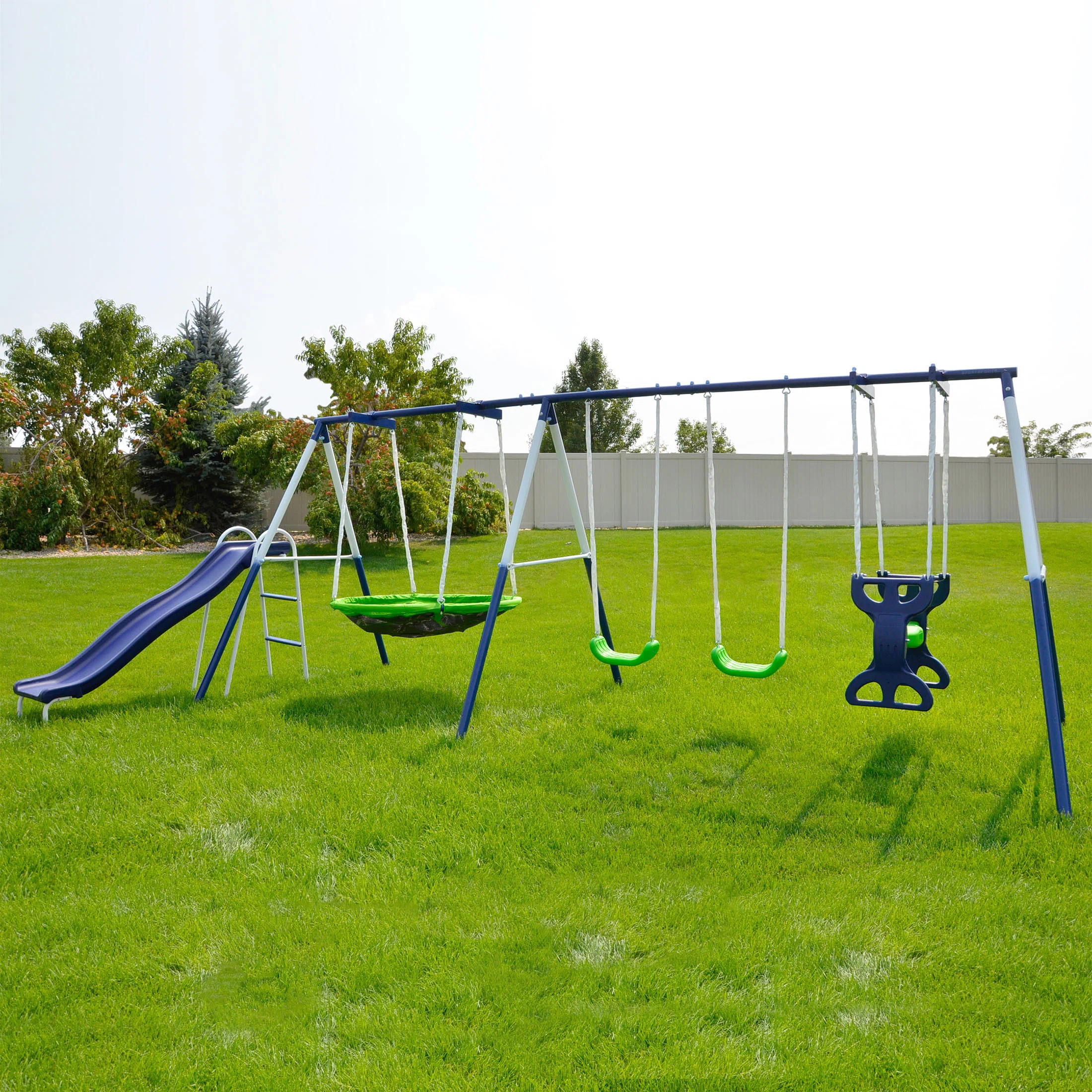 Sportspower Outdoor Rosemead Metal Swing Set with Lifetime Warranty on 6' Double Wall Slide & Rev... | Wayfair North America