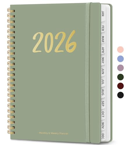 2026 Planner - Weekly and Monthly Planner, January 2026 to December 2026, Spiral Bound 2026 Calendar Planner Book, Inner Pocket, Perfect for Office Home School Supplies - A5 (6.3" x 8.5"), Green | Amazon (US)