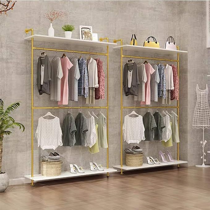 MDEPYCO Modern Simple Industrial Pipe Double Hanging Rods Clothing Rack,Retail Display Wall Mount... | Amazon (US)